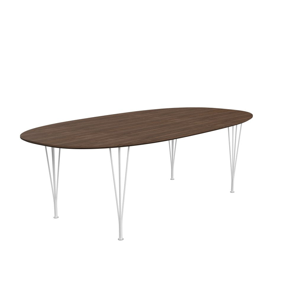 Fritz Hansen Superellipse Mesa de comedor blanca/nuez con borde de mesa de nogal, 240x120 cm