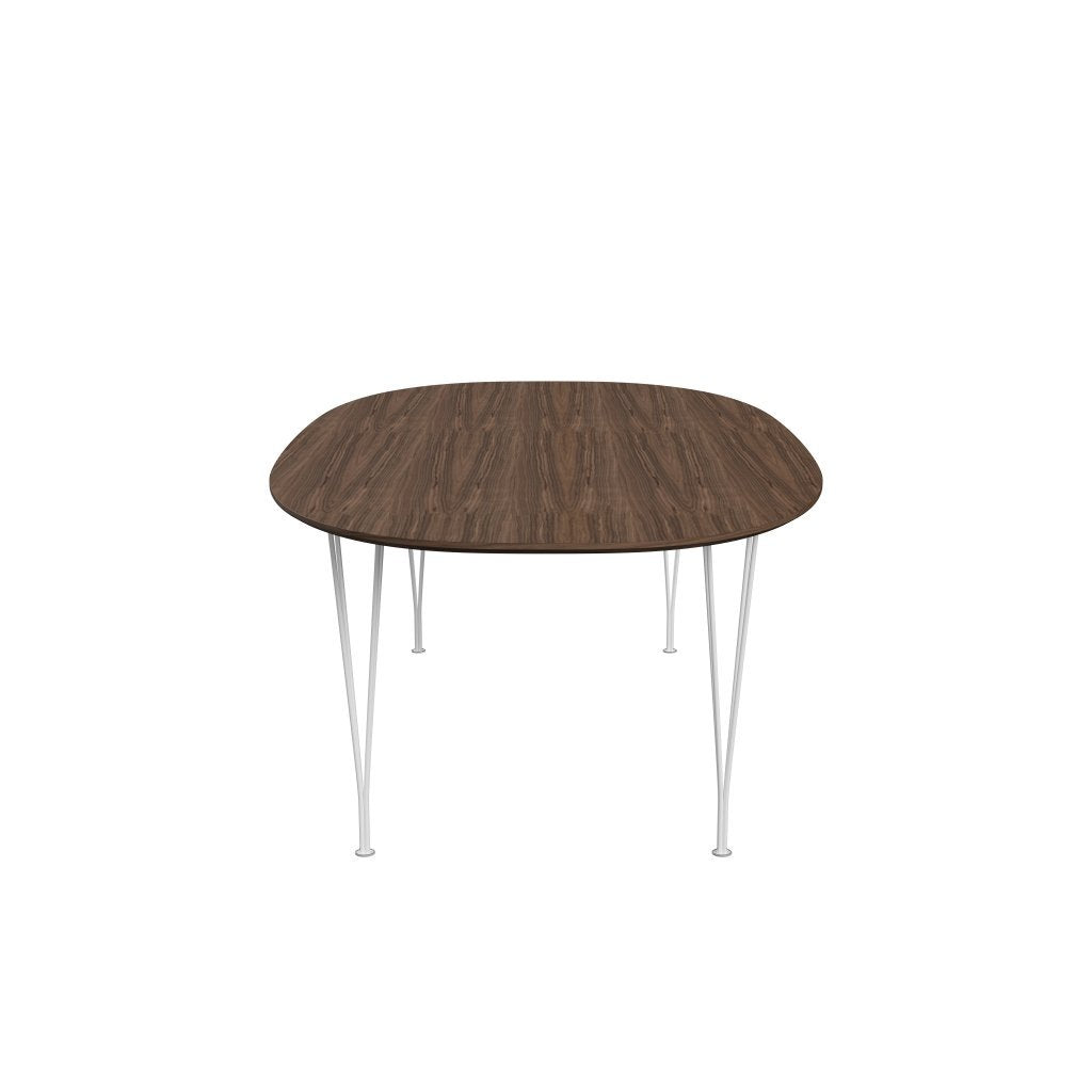Fritz Hansen Superellipse Mesa de comedor blanca/nuez con borde de mesa de nogal, 240x120 cm