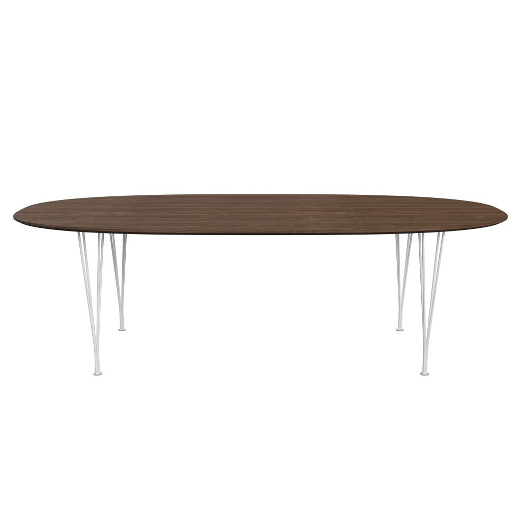 Fritz Hansen Superellipse spisebord hvit/valnøtt finér med valnøtt bordkant, 240x120 cm