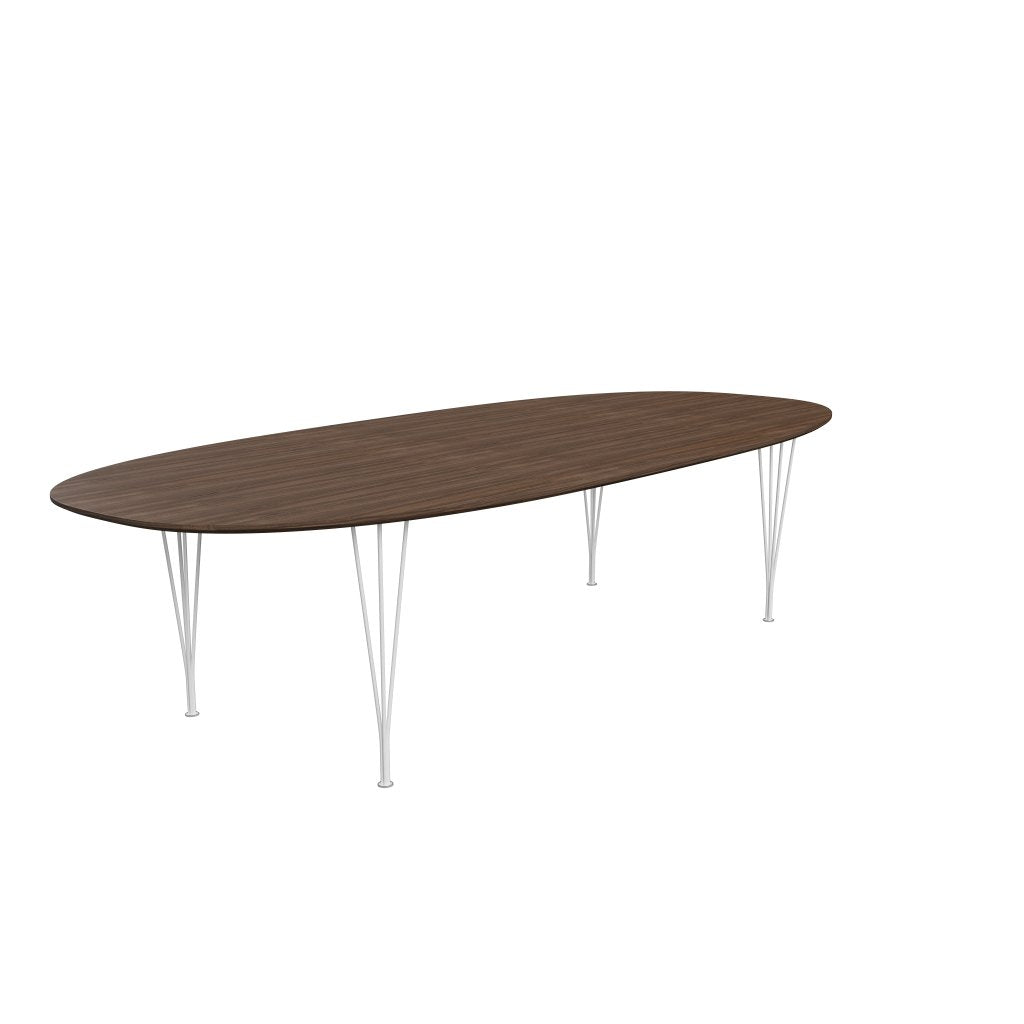 Fritz Hansen Superellipse Mesa de comedor blanca/nuez con borde de mesa de nogal, 300x130 cm