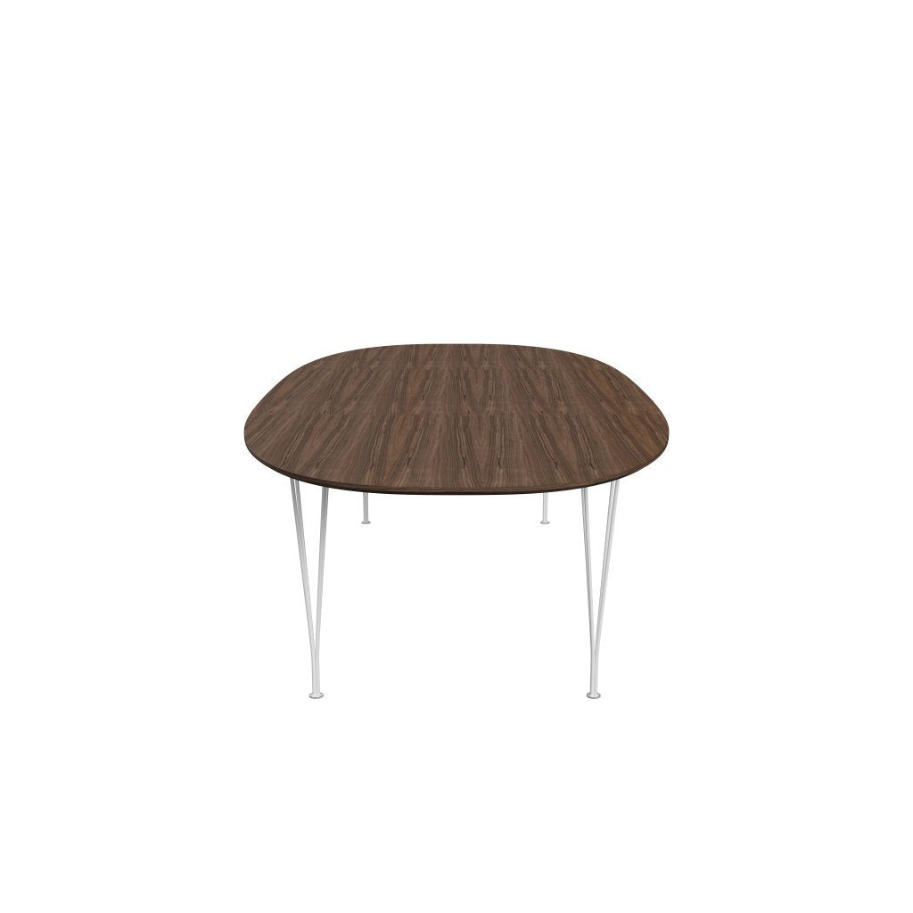 Fritz Hansen Superellipse Mesa de comedor blanca/nuez con borde de mesa de nogal, 300x130 cm