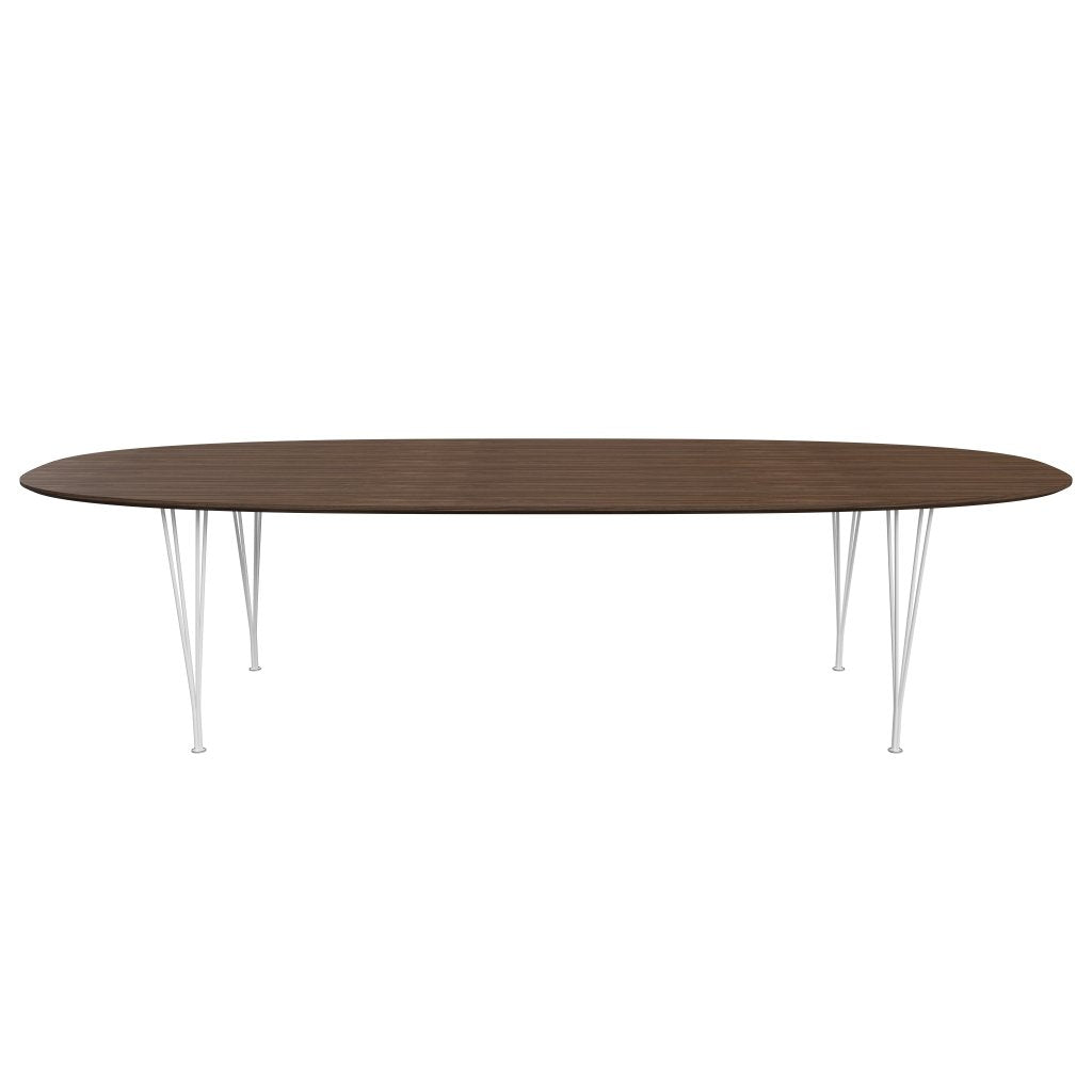 Fritz Hansen Superellipse spisebord hvit/valnøtt finér med valnøtt bordkant, 300x130 cm