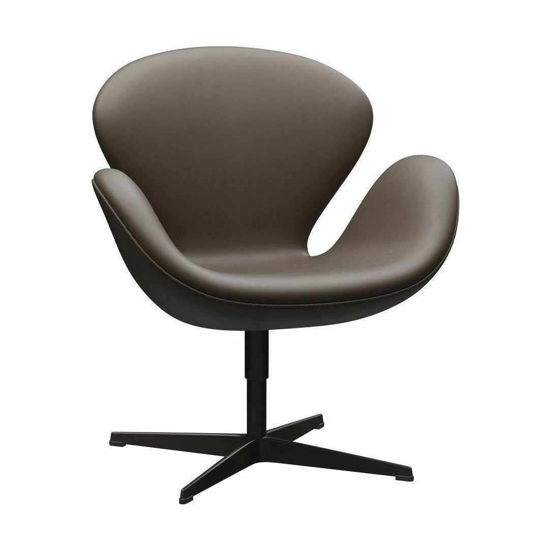 Fritz Hansen Svanen Lounge stoel leer, zwart/essentieel donkerbruin