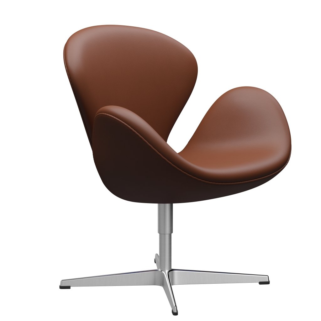 Sedia fritz Hansen Swan Lounge, alluminio spazzolato in raso/Aura Cognac