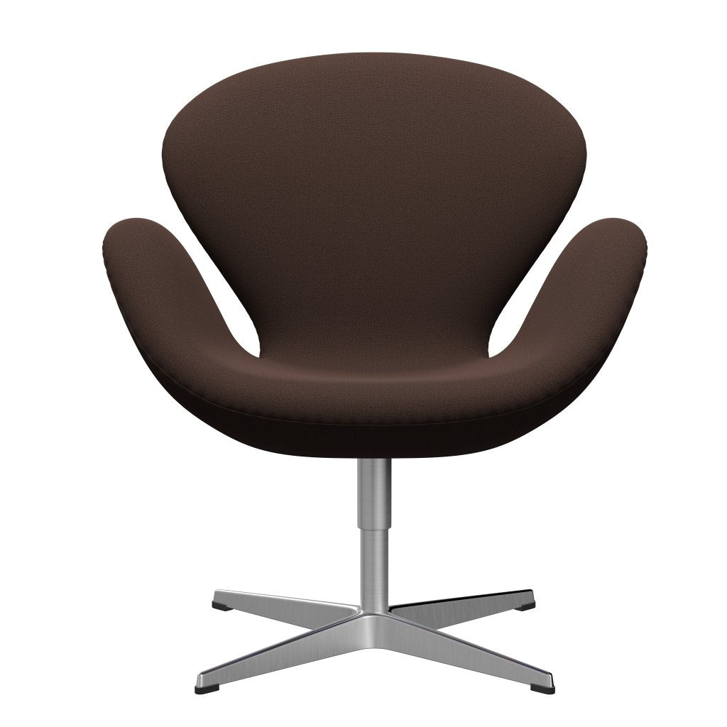 Fritz Hansen Chaise salon de cygne, aluminium brossé en satin / capture de brun chocolat