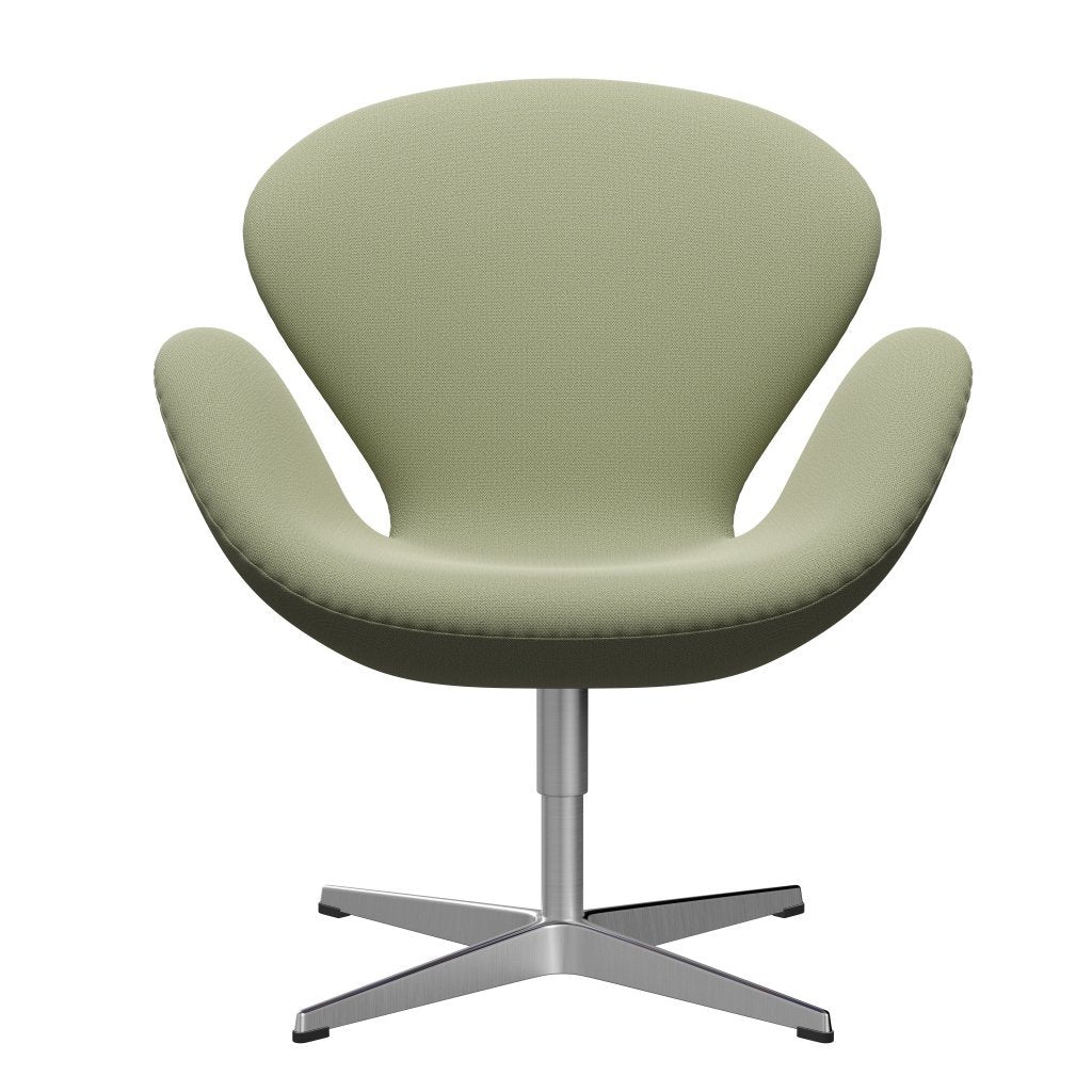 Fritz Hansen Chaise salon de cygne, aluminium / capture brossé en satin vert délicat