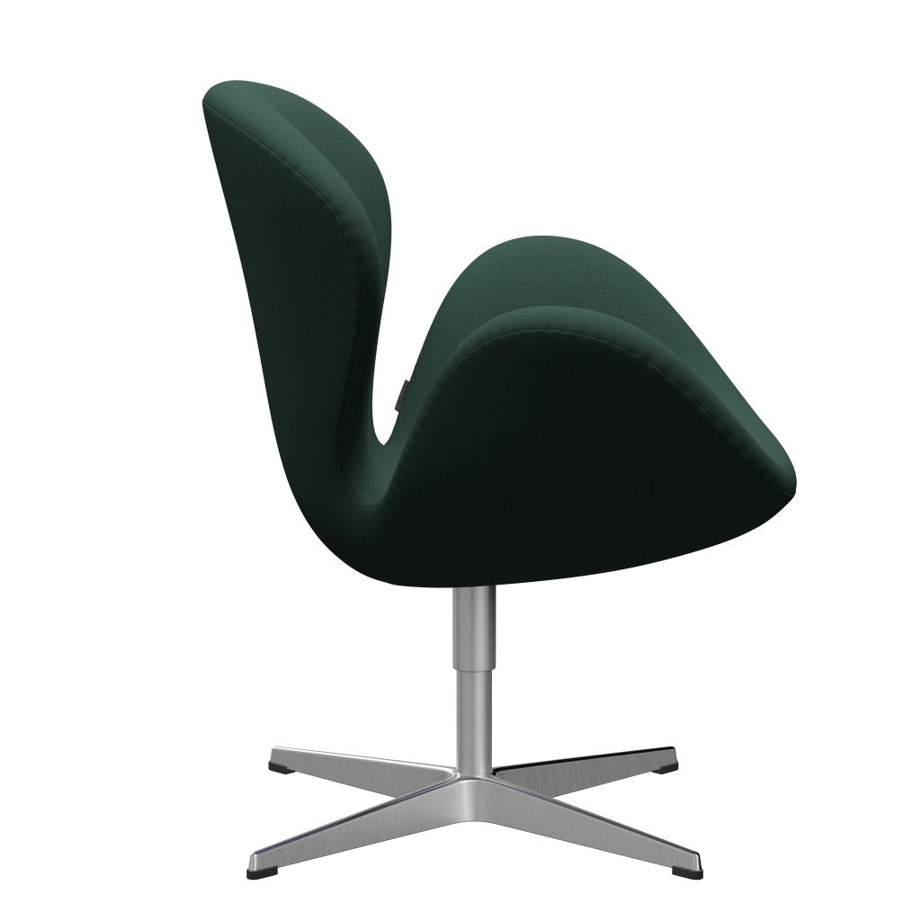 Fritz Hansen Chaise de salon de cygne, aluminium brossé en satin / christianshavn vert foncé