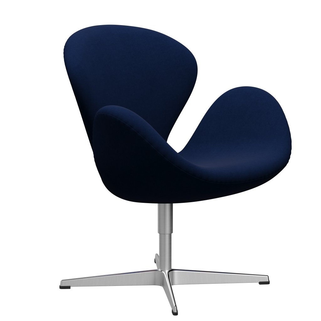 Sillón Fritz Hansen Swan, aluminio cepillado con satén/comodidad azul oscuro/gris