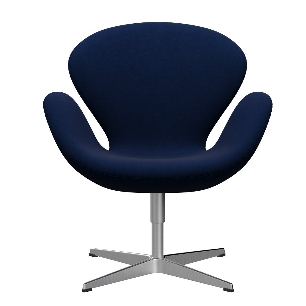 Sedia fritz Hansen Swan Lounge, alluminio spazzolato in raso/comfort blu scuro/grigio