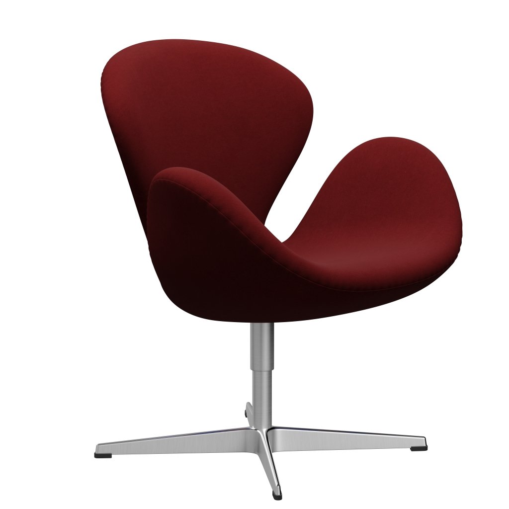 Sedia da salone Fritz Hansen Swan, alluminio spazzolato in raso/comfort rosso scuro (01153)