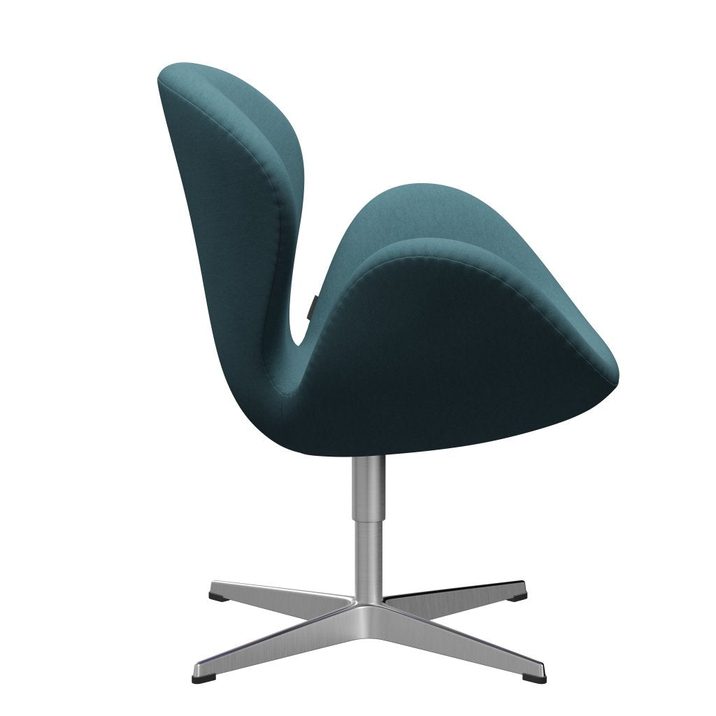 Fritz Hansen Chaise salon de cygne, aluminium brossé en satin / confort gris clair / bleu