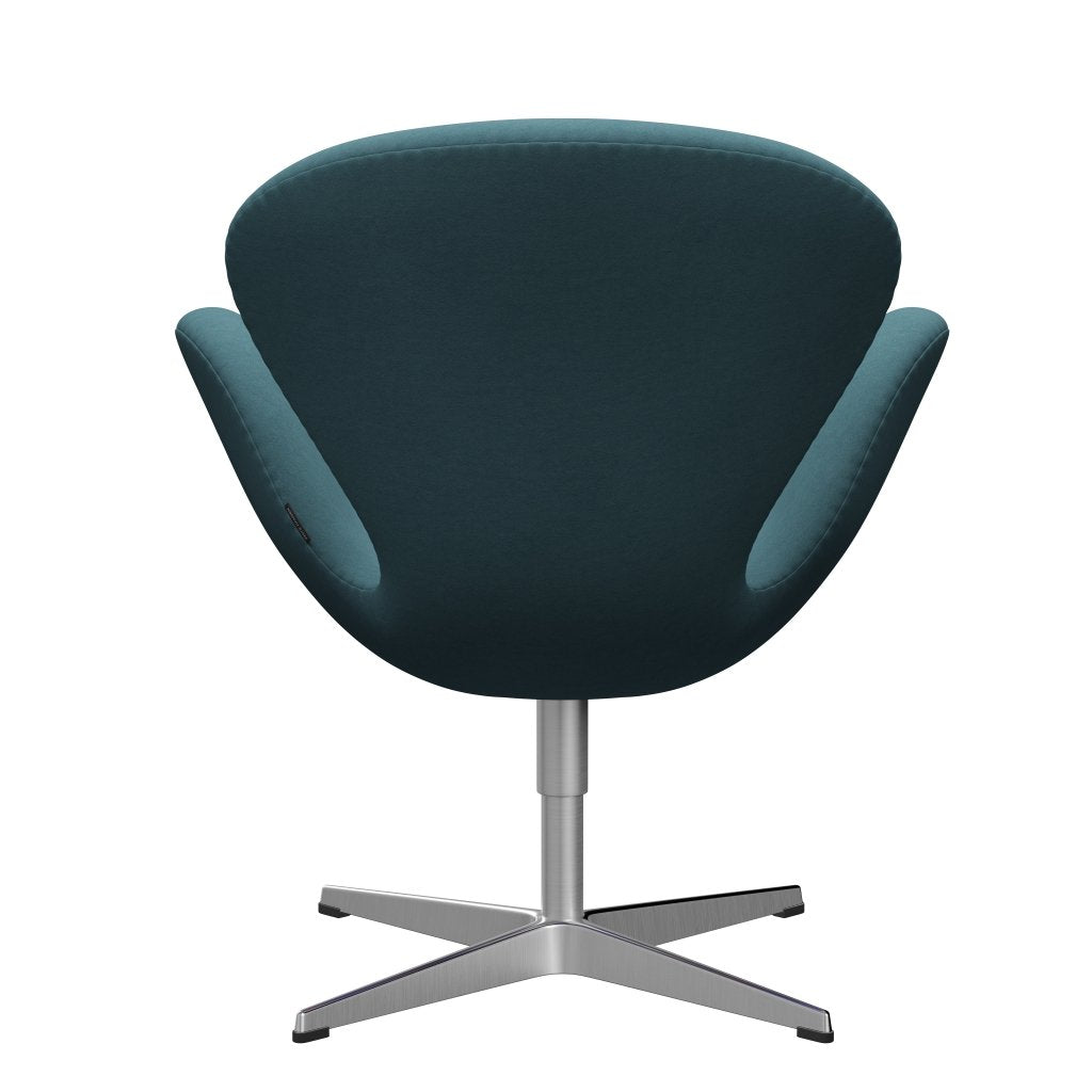 Fritz Hansen Chaise salon de cygne, aluminium brossé en satin / confort gris clair / bleu