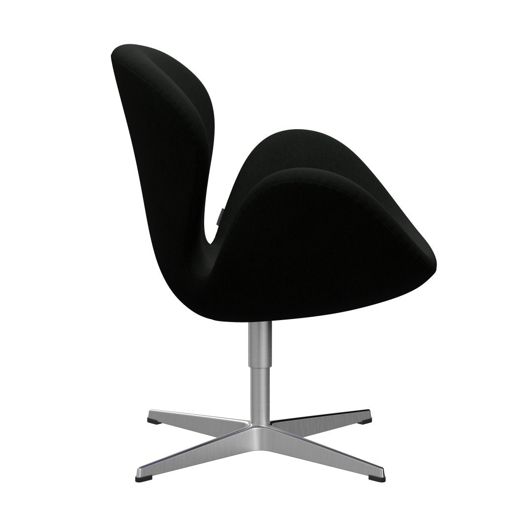 Fritz Hansen Chaise salon de cygne, aluminium brossé en satin / confort noir (60009)