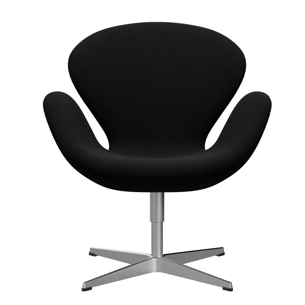 Fritz Hansen Chaise salon de cygne, aluminium brossé en satin / confort noir (60009)