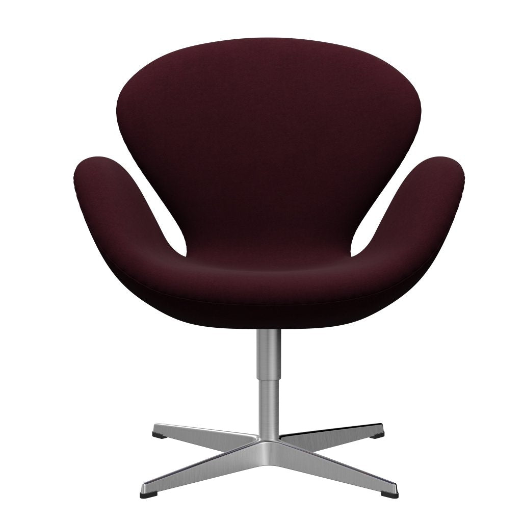 Sedia da salotto di fritz Hansen Swan, alluminio spazzolato in raso/viola di comfort/rosso scuro