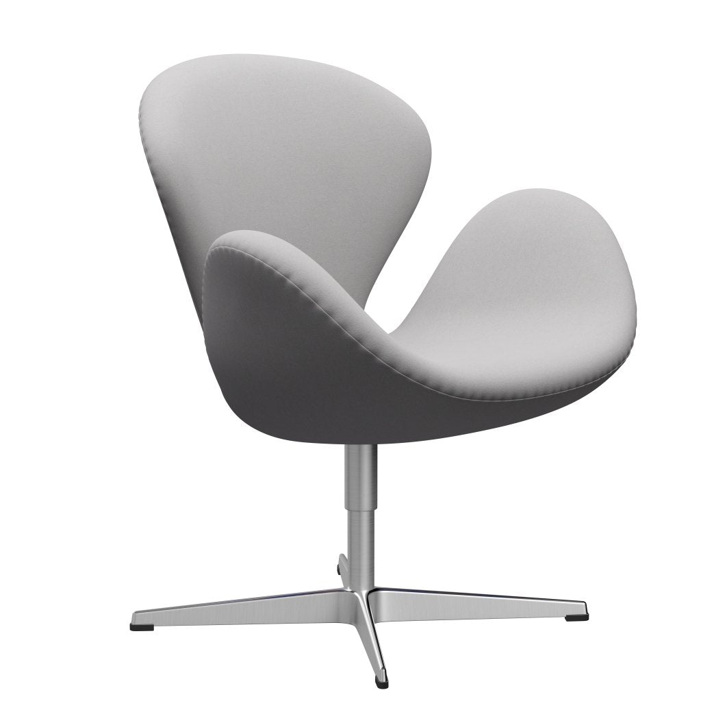 Fritz Hansen Chaise salon de cygne, aluminium brossé en satin / confort blanc / gris