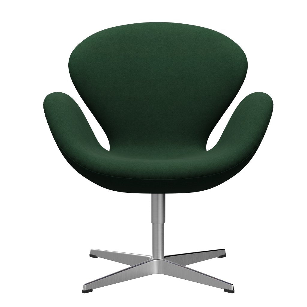 Fritz Hansen Swan Lounge Chair, Satin Borsted Aluminium/Divina Dark Green (876)