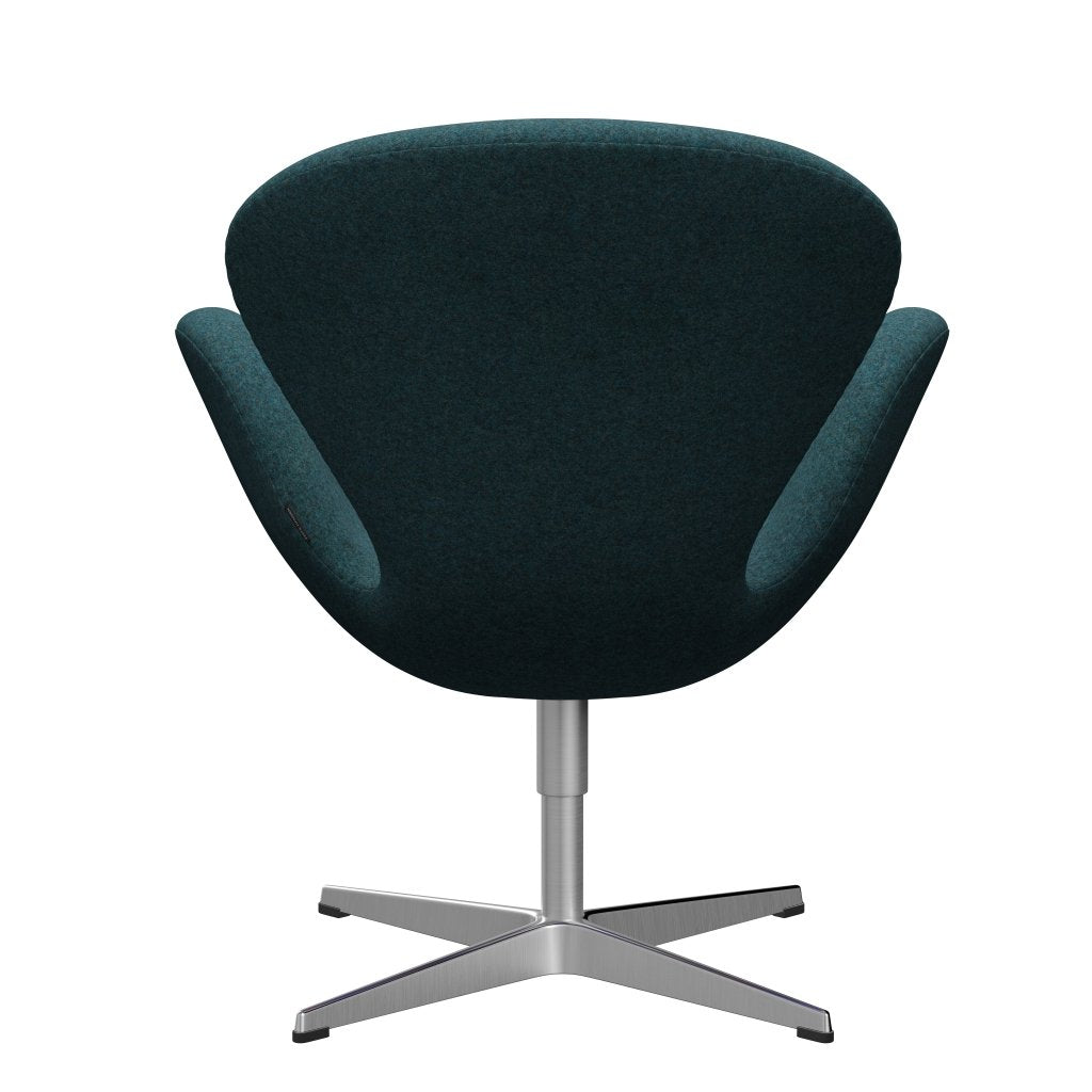 Fritz Hansen Chaise de salon de cygne, aluminium brossé en satin / divina md turquoise sombre