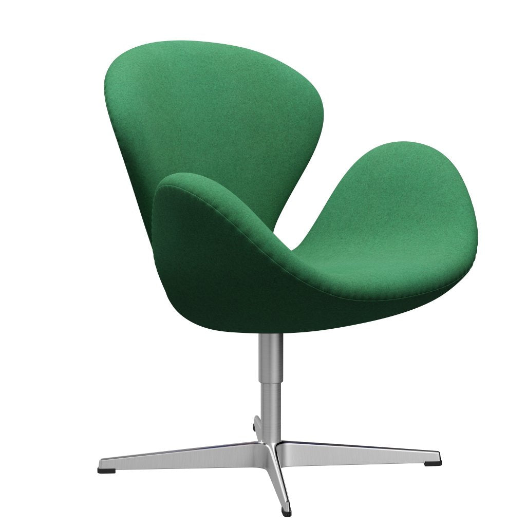 Fritz Hansen Chaise de salon de cygne, aluminium brossé en satin / divina milange vert