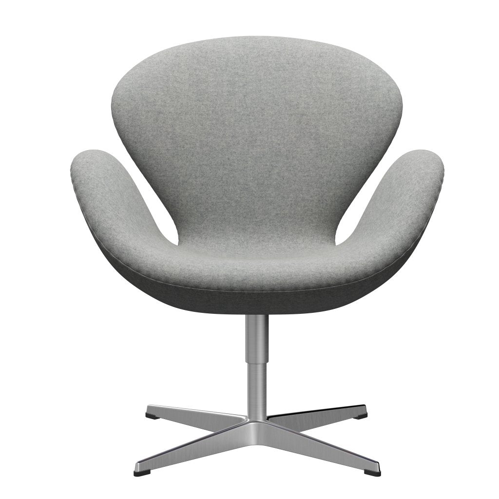 Sedia fritz Hansen Swan Lounge, alluminio spazzolato in raso/Divina melange grigio chiaro