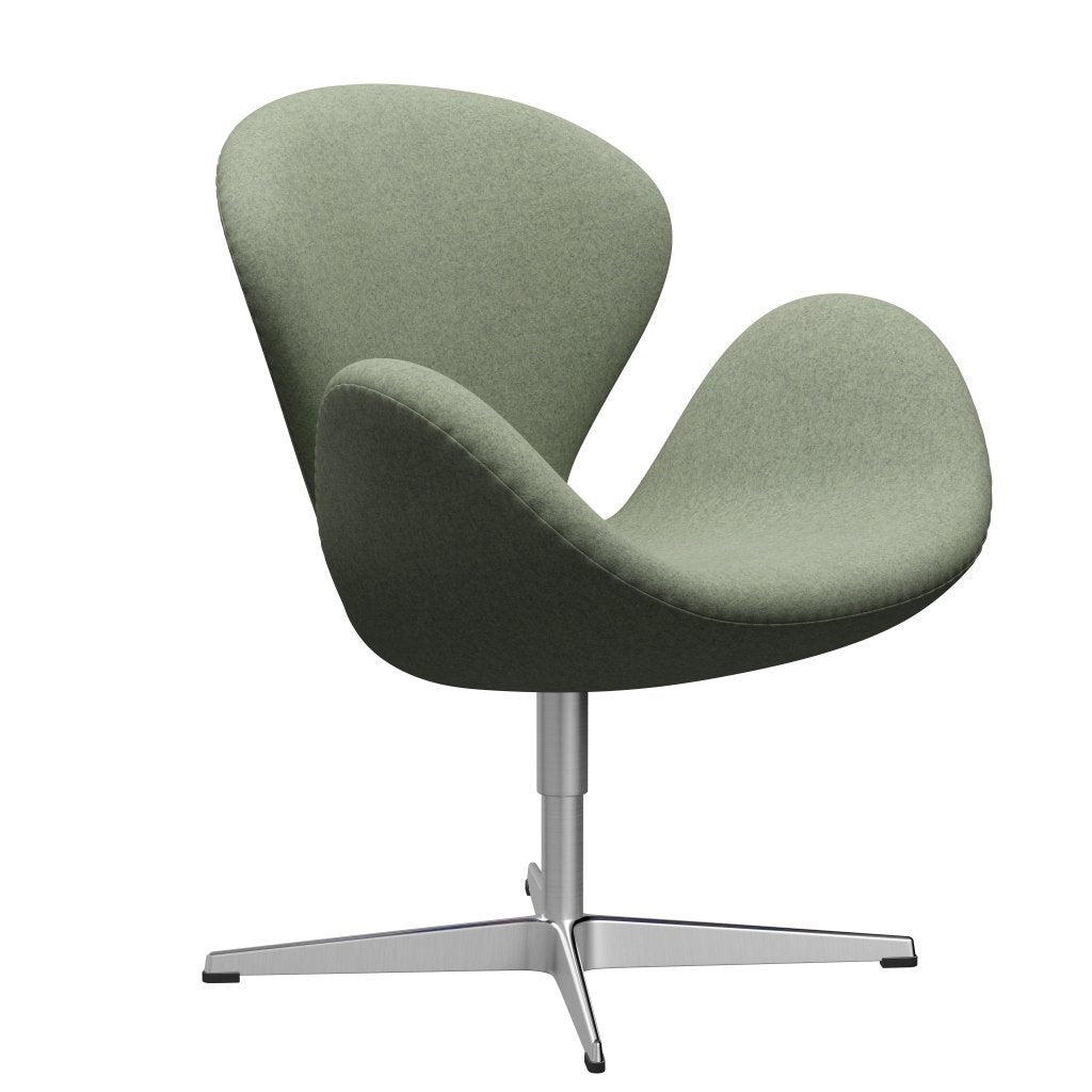 Fritz Hansen Chaise salon de cygne, aluminium brossé en satin / divina melange vert vert