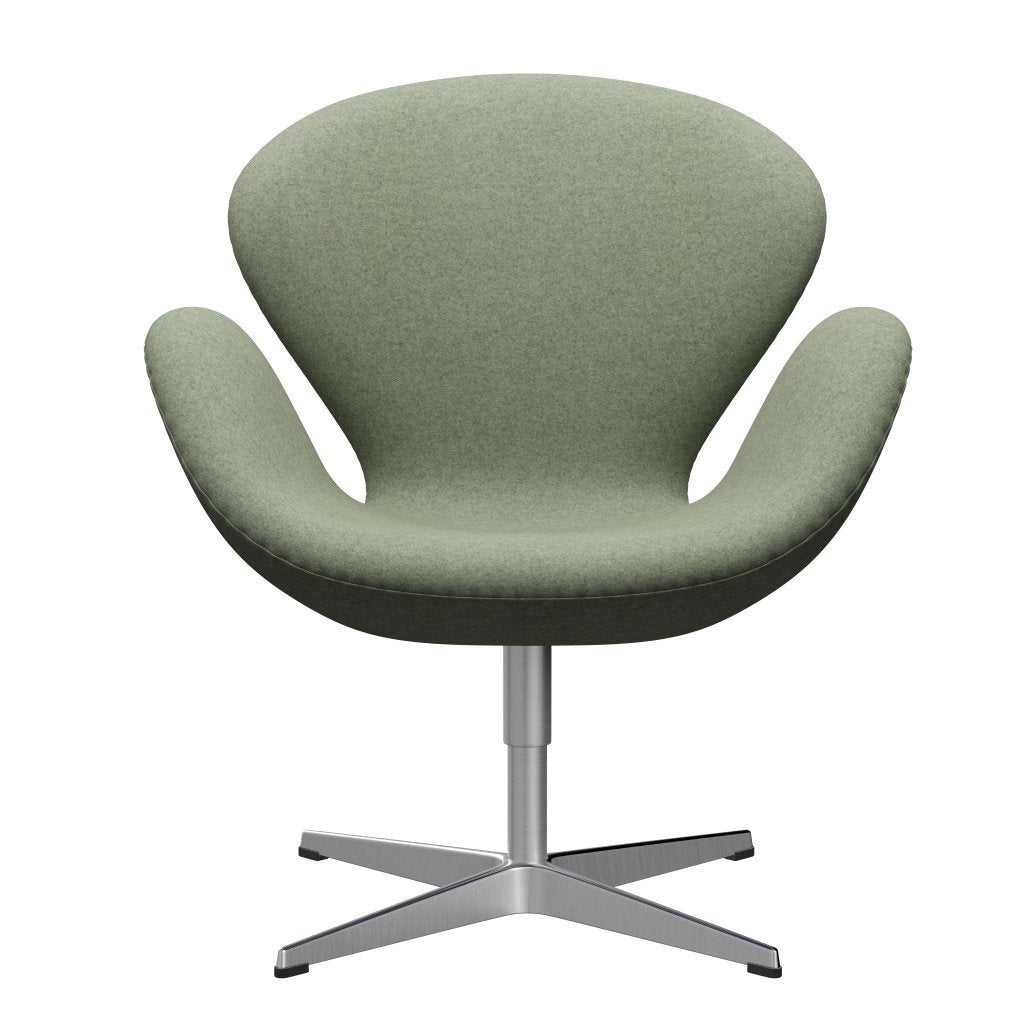 Fritz Hansen Chaise salon de cygne, aluminium brossé en satin / divina melange vert vert