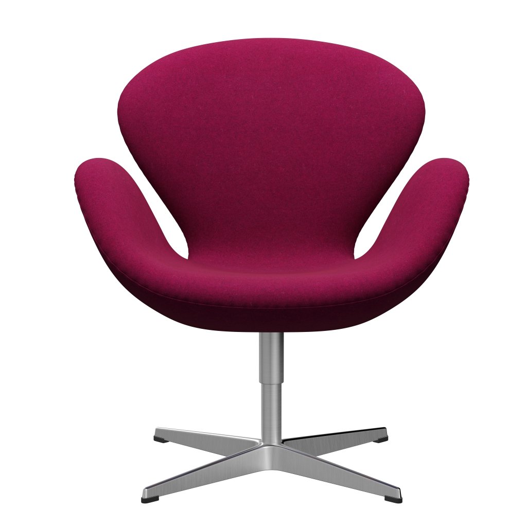 Fritz Hansen Chaise salon de cygne, aluminium brossé en satin / rouge à lèvres rose melange