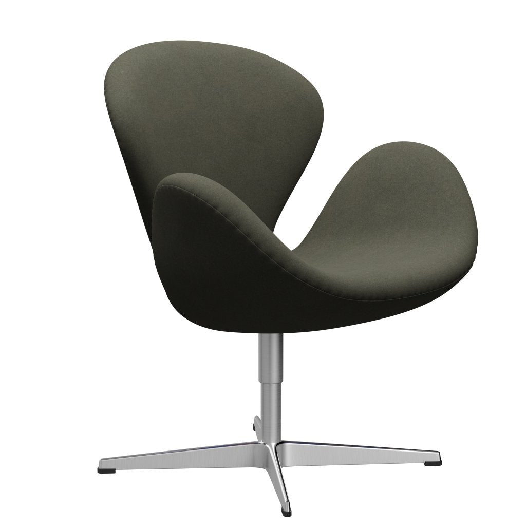 Fritz Hansen Swan Lounge Chair, Satin Borsted Aluminium/Divina Military Green