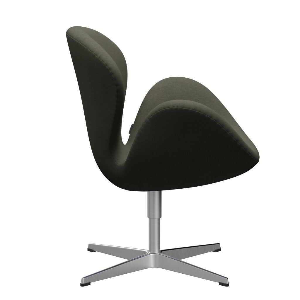 Fritz Hansen Chaise salon de cygne, aluminium brossé en satin / divina Green militaire