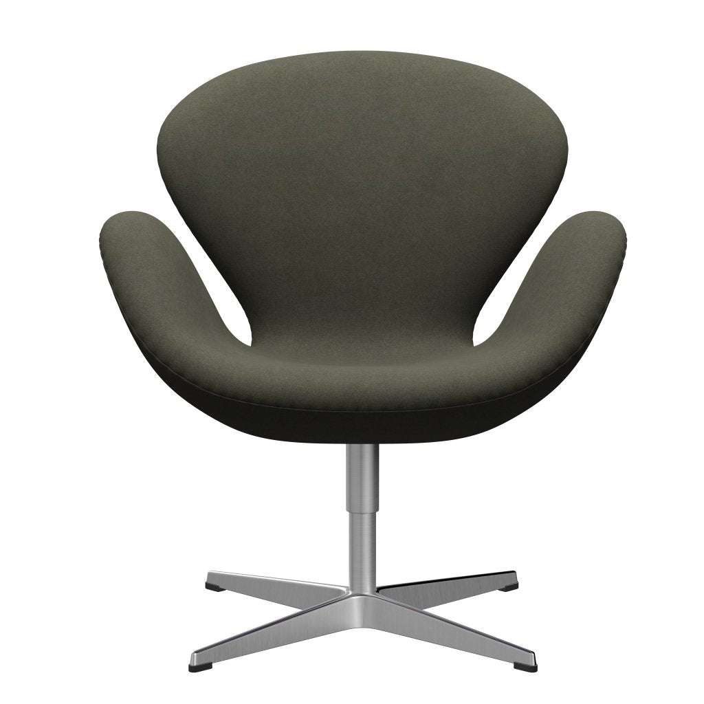 Sedia da salotto Fritz Hansen Swan, in alluminio spazzolato in raso/Green militare Divina