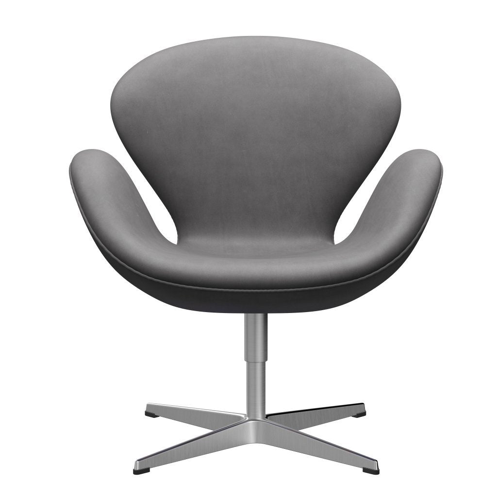 Sedia fritz Hansen Swan Lounge, alluminio spazzolato in raso/Abbraccio cioccolato