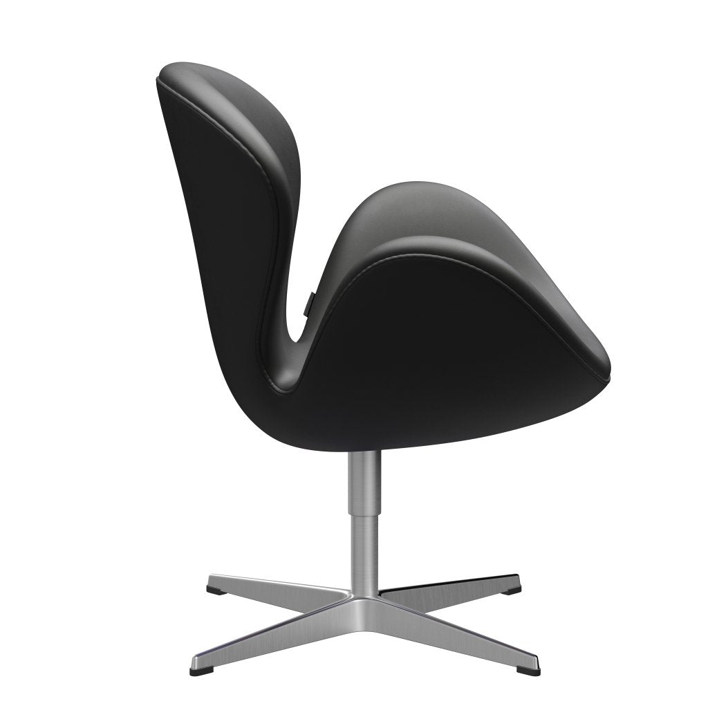 Fritz Hansen Chaise salon de cygne, aluminium brossé en satin / noir essentiel