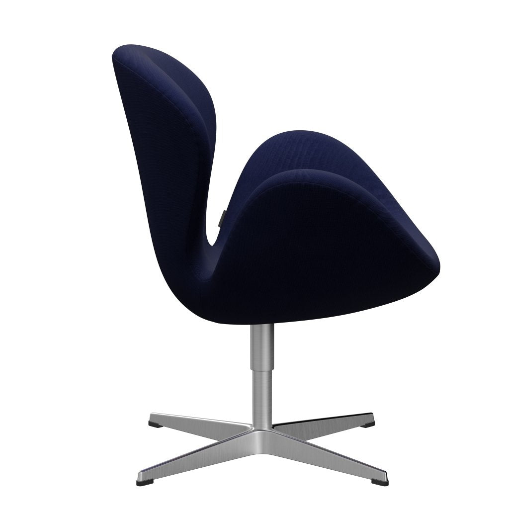 Sedia da salone Swan Fritz Hansen, alluminio spazzolato in raso/blu scuro (66005)