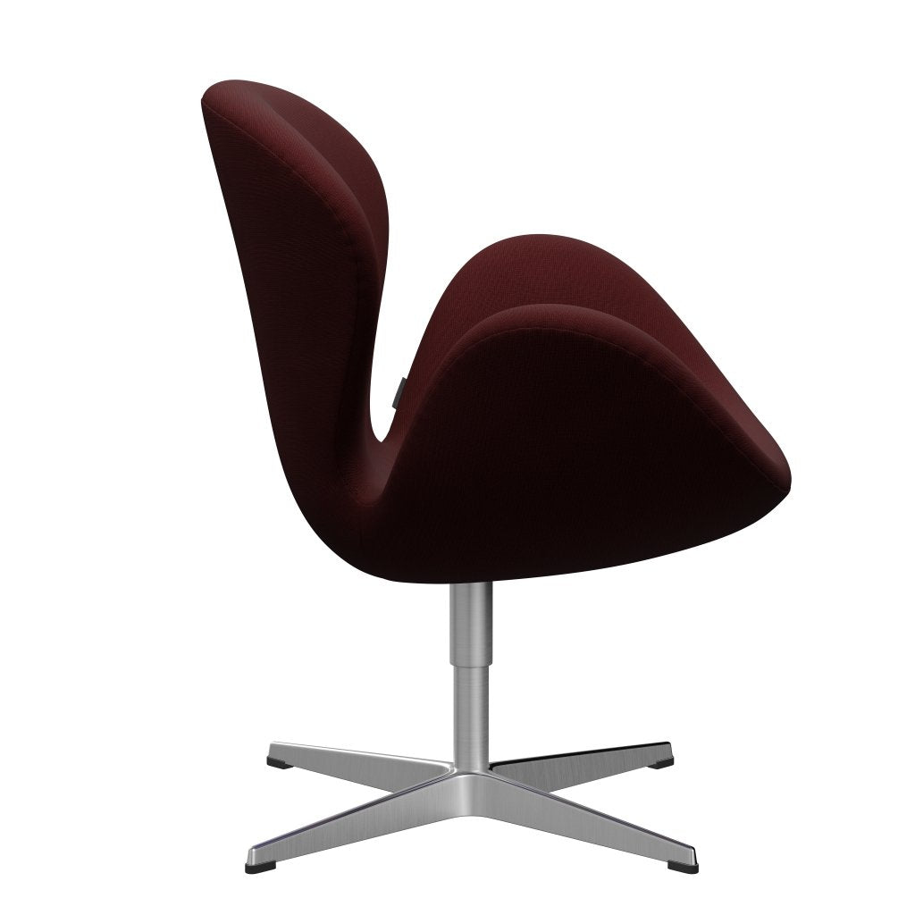 Fritz Hansen Chaise salon de cygne, aluminium / renommée en satin Bordeaux sombres