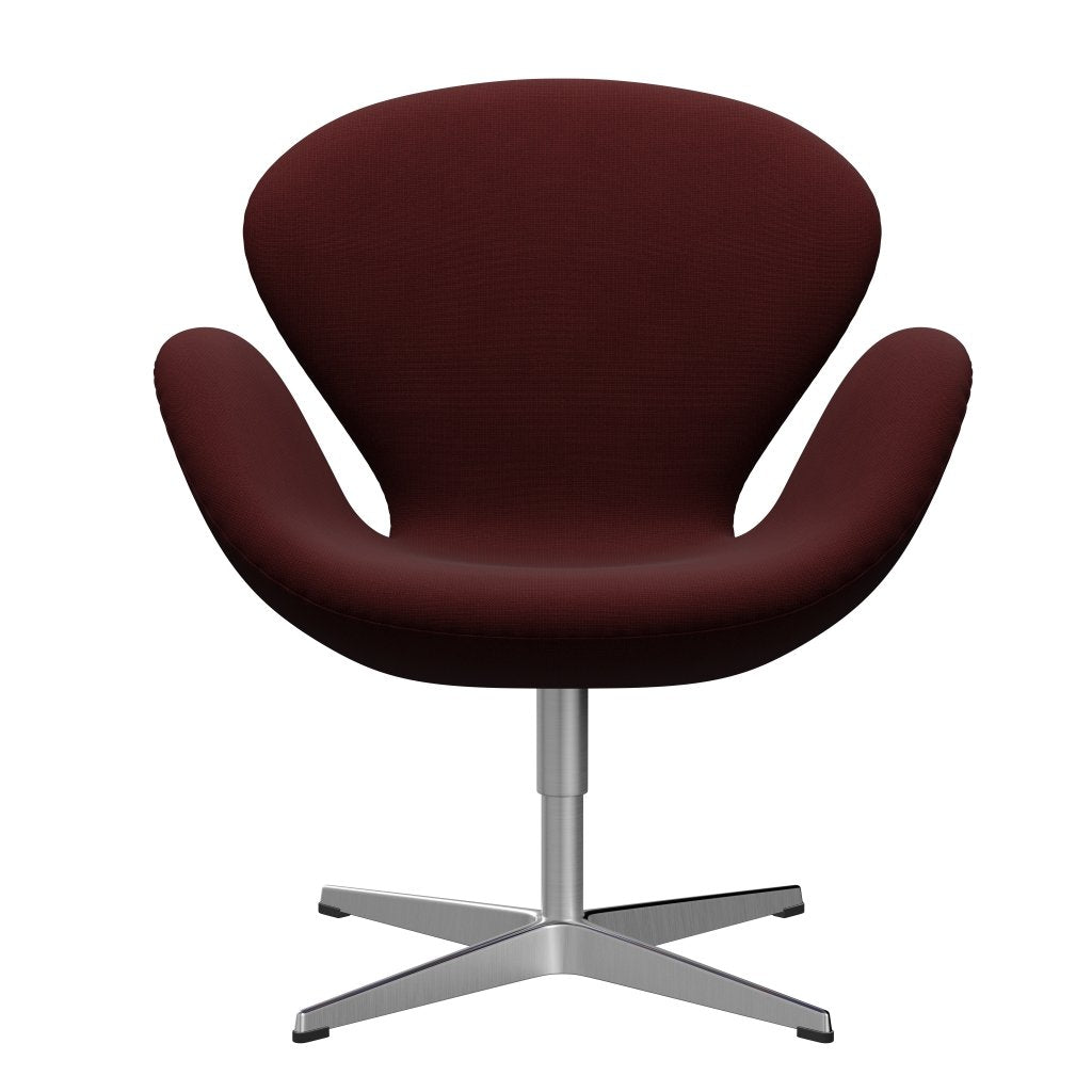 Fritz Hansen Chaise salon de cygne, aluminium / renommée en satin Bordeaux sombres