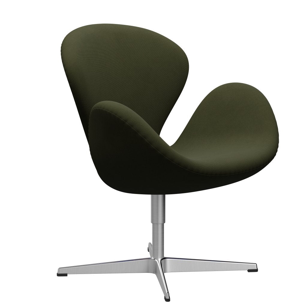 Sillón Fritz Hansen Swan, aluminio cepillado con satén/fama verde marrón oscuro