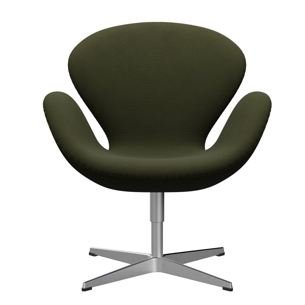 Sillón Fritz Hansen Swan, aluminio cepillado con satén/fama verde marrón oscuro