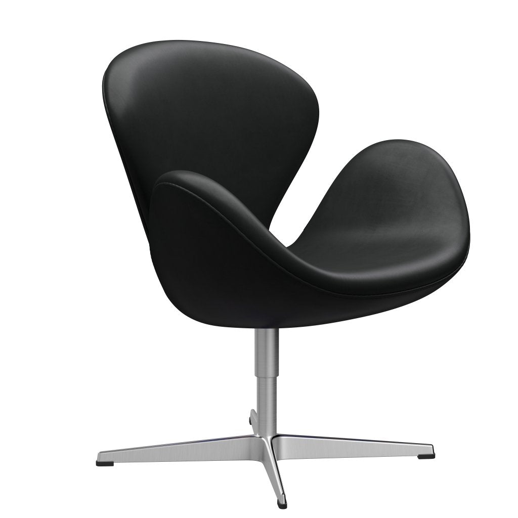 Fritz Hansen Chaise salon de cygne, aluminium en satin brossé / Grace Black