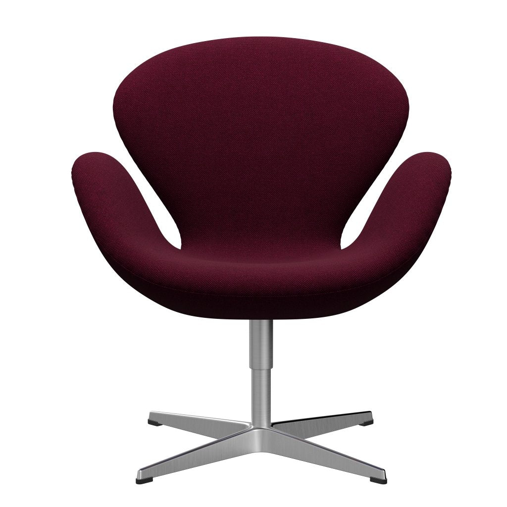 Sedia da salotto di fritz Hansen Swan, alluminio spazzolato in raso/vino Hallingdal rosso/viola