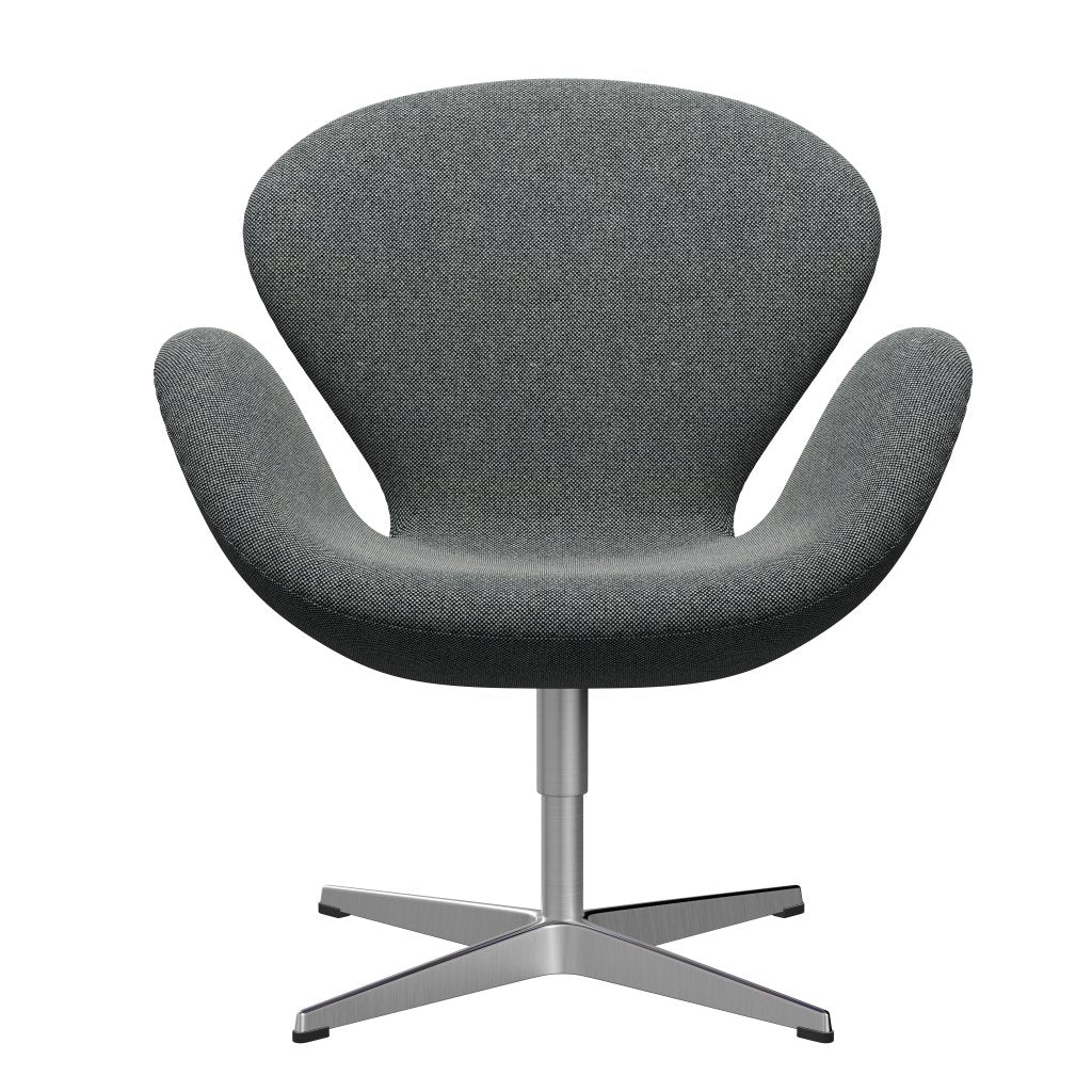 Fritz Hansen Swan Lounge Chair, SatingBrushed Aluminium/Hallingdal White Black