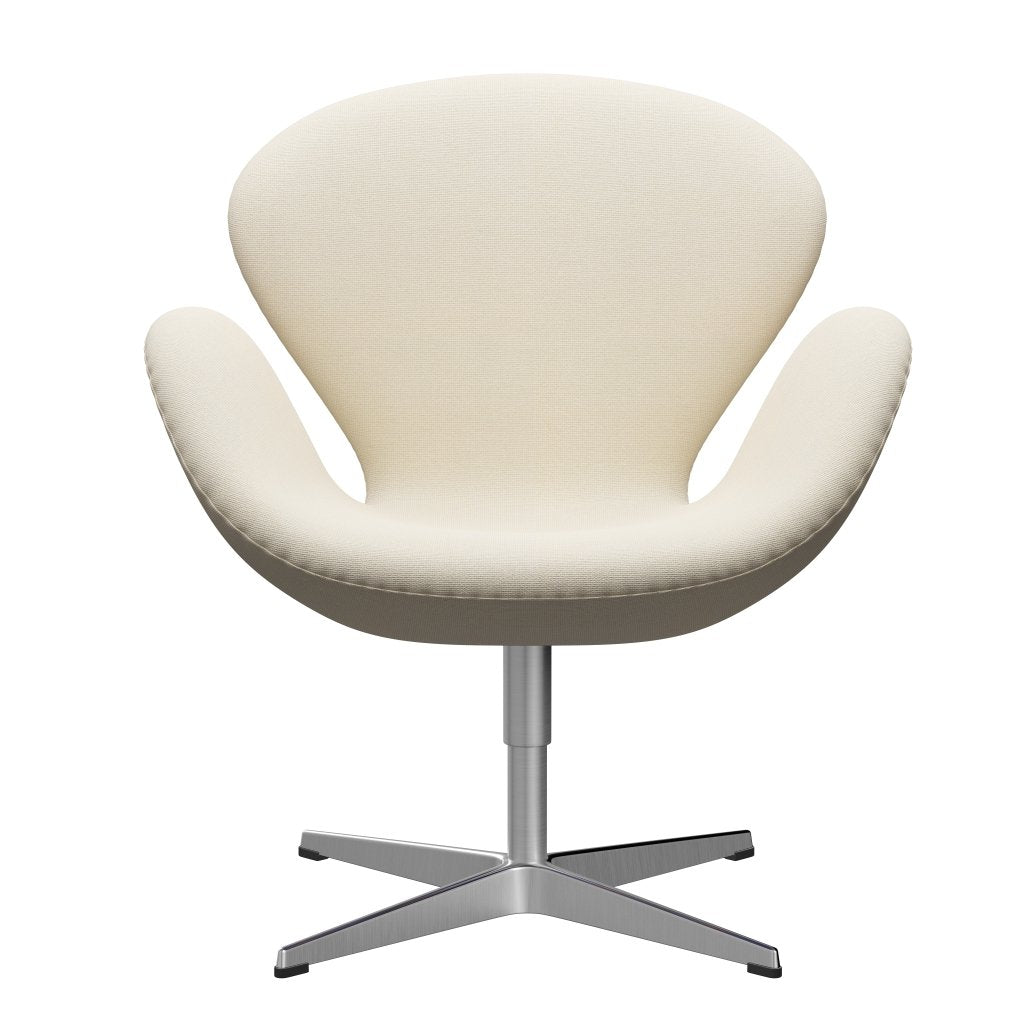 Fritz Hansen Chaise salon de cygne, aluminium brossé en satin / laine d'allumage blanc