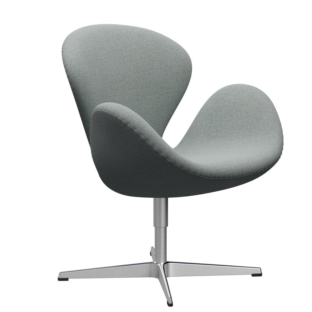 Sedia fritz Hansen Swan Lounge, alluminio spazzolato in raso/re lana pallida acqua