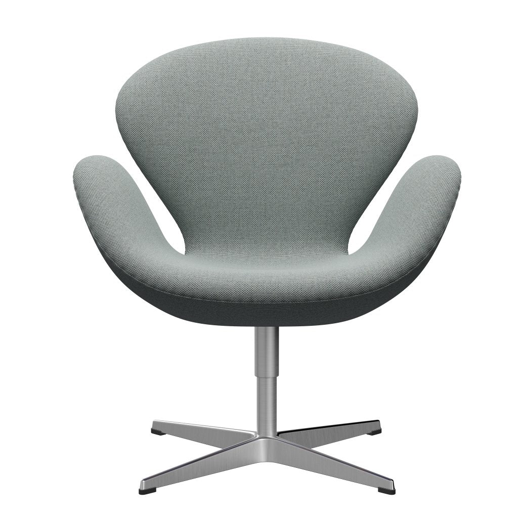 Sedia fritz Hansen Swan Lounge, alluminio spazzolato in raso/re lana pallida acqua