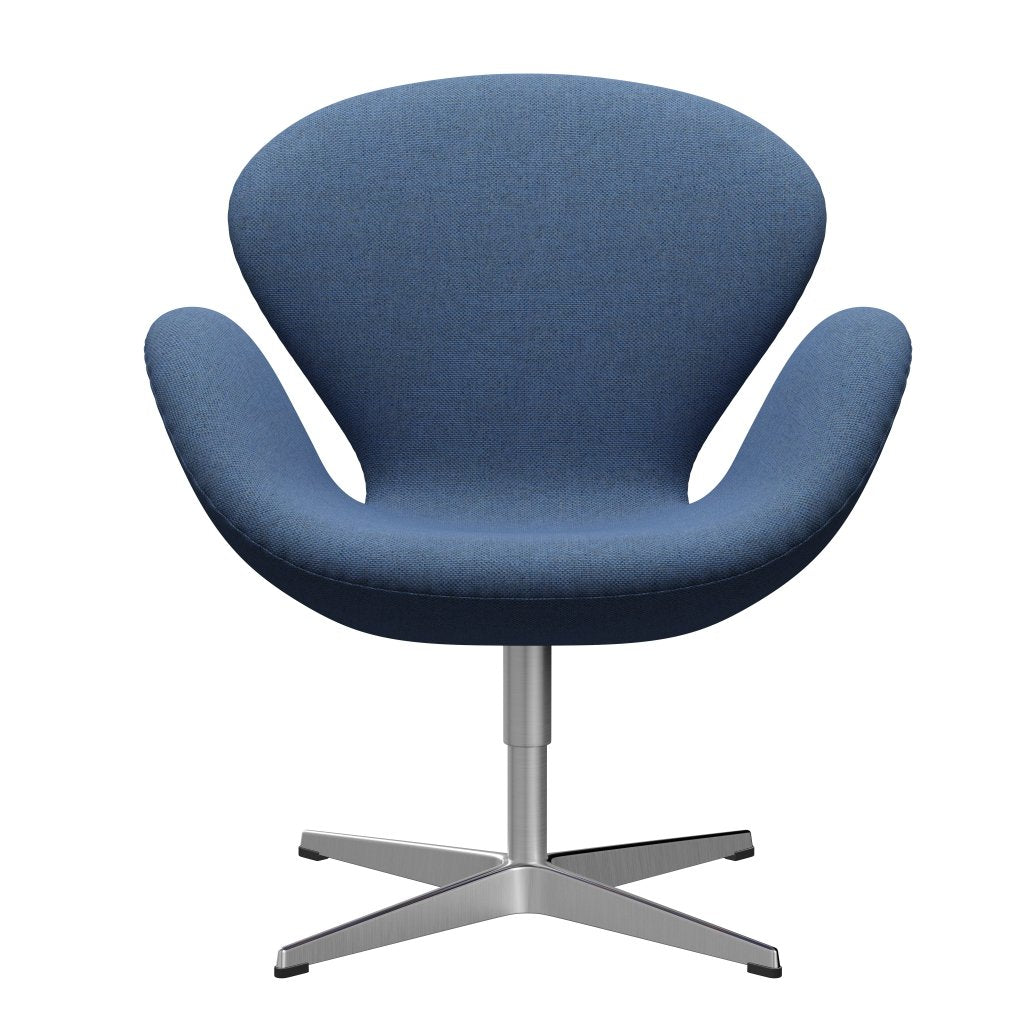 Fritz Hansen Swan Lounge Chair, Satin Brushed Aluminium/Re Wool Blue/Natural