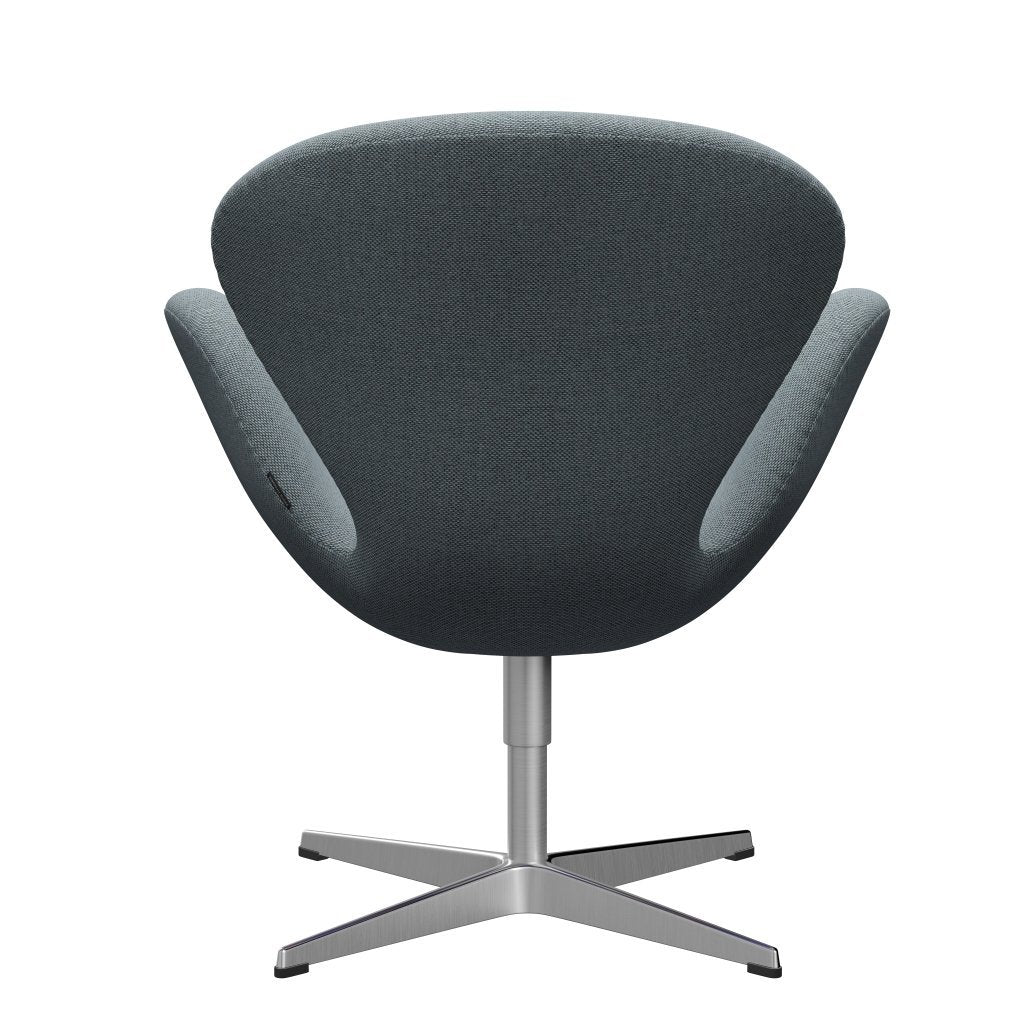 Sedia fritz Hansen Swan Lounge, alluminio spazzolato in raso/re di lana azzurro/naturale