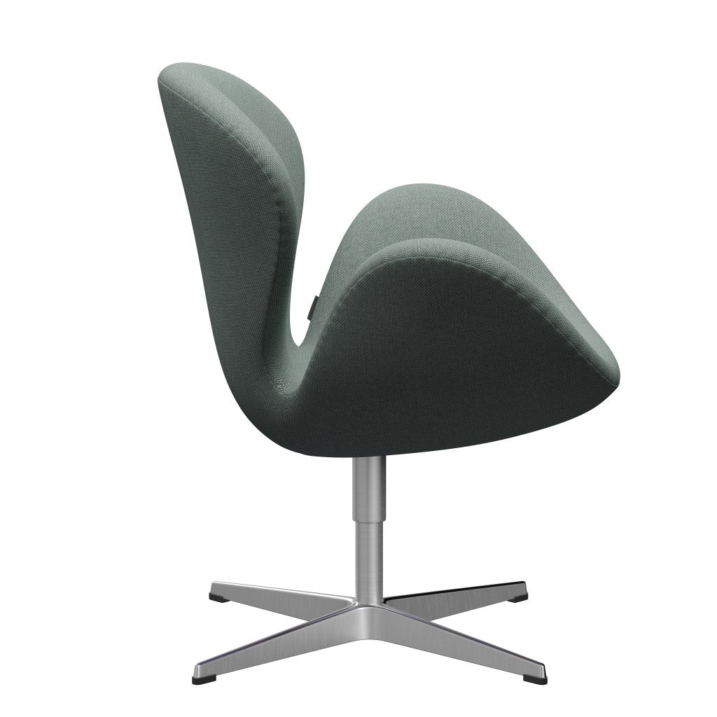 Sedia fritz Hansen Swan Lounge, alluminio spazzolato in raso/re di lana light acquamarina/naturale