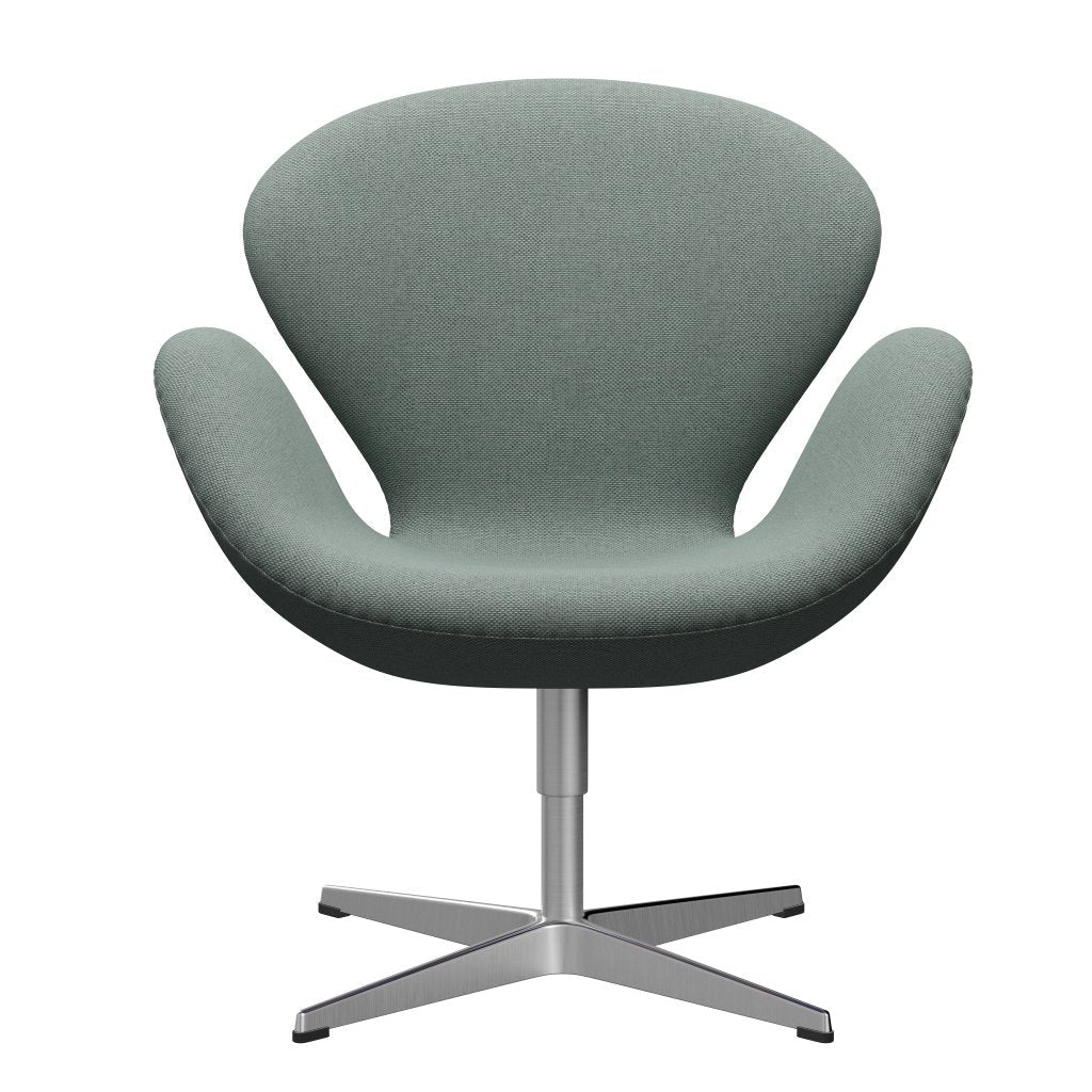 Sedia fritz Hansen Swan Lounge, alluminio spazzolato in raso/re di lana light acquamarina/naturale