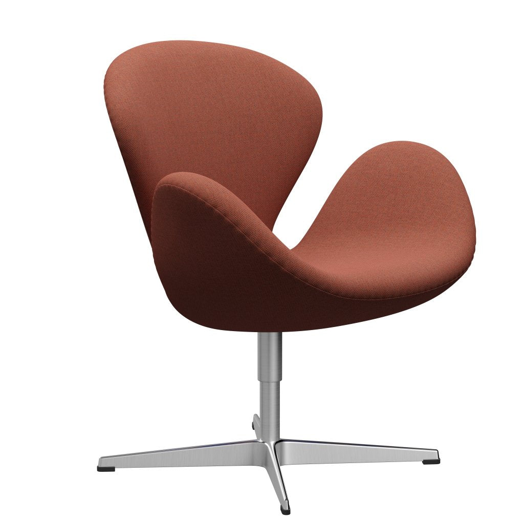 Fritz Hansen Swan Lounge Chair, Satin Brushed Aluminium/Re Wool Coral Red/Natural