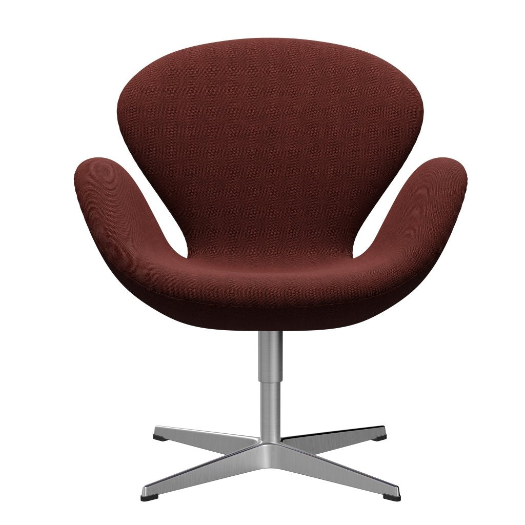 Fritz Hansen Swan Lounge Chair, Satin Brushed Aluminium/Rims Dark Red/Brown