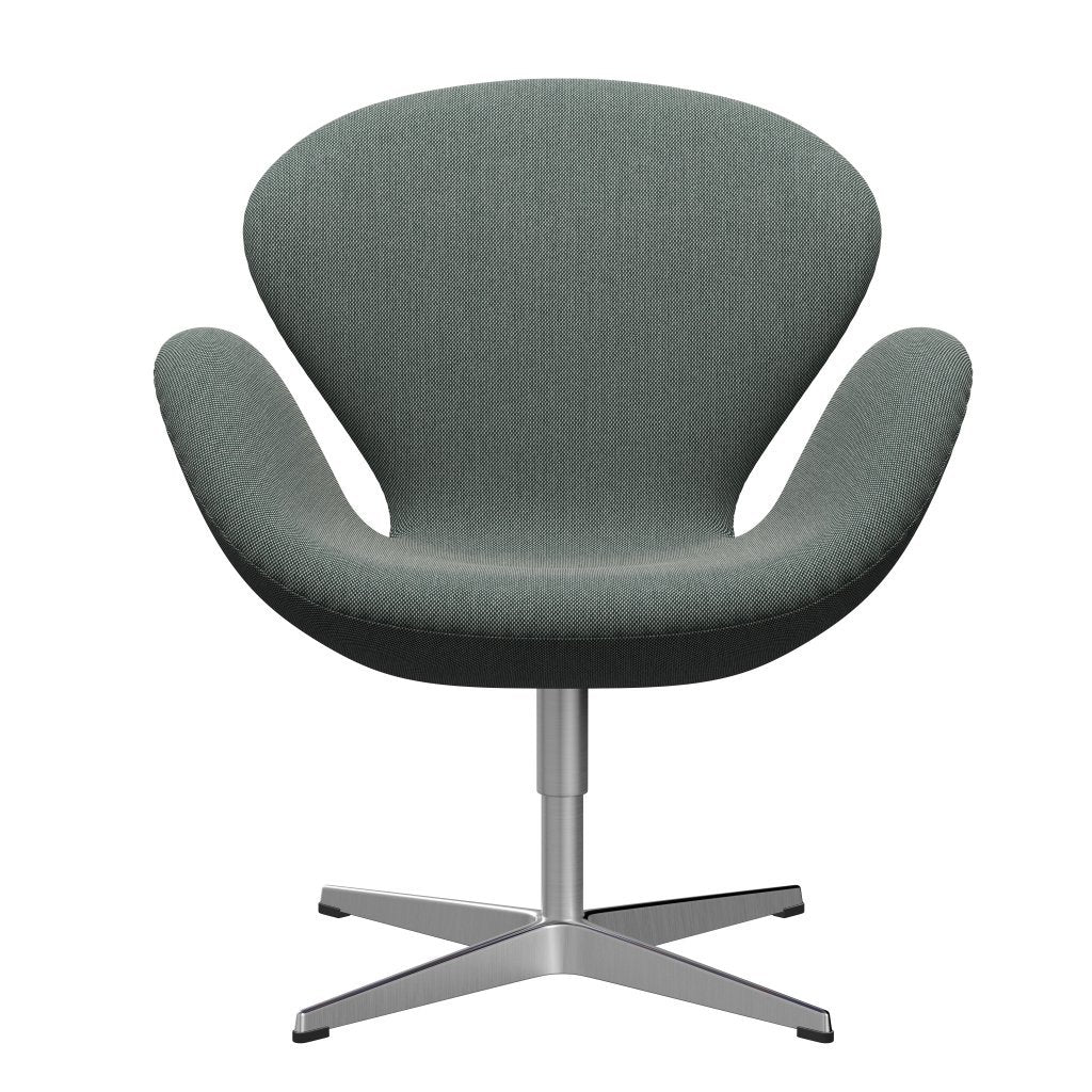 Fritz Hansen Chaise salon de cygne, aluminium brossé en satin / trio Steelcut blanc / vert foncé